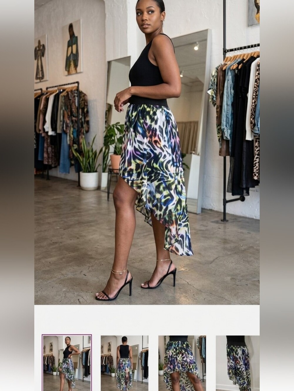 New Look Colorful Asymmetrical Animal Print Sheer Midi Skirt US 6
